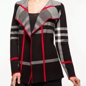 Alison Sheri Black & Red Plaid Open Front Cardigan